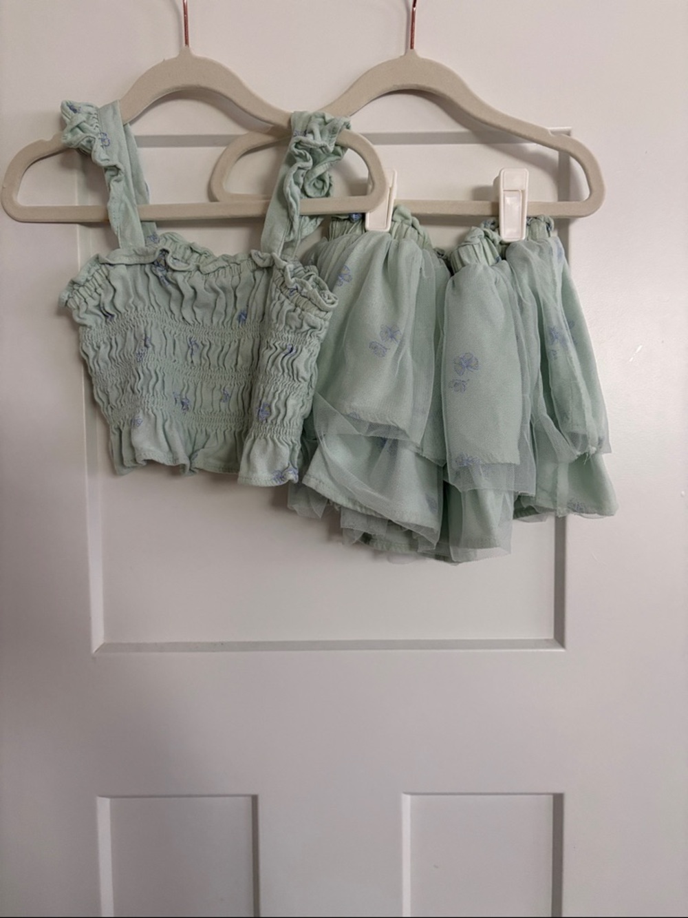Light Mint Ruffle Smocked Crop Top & Tiered Skirt Tutu Set Old Navy 2T